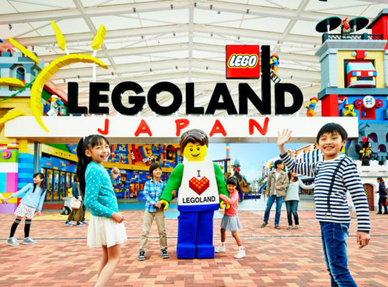 Legoland Japan opening gate with kids plating and life sized lego characters
