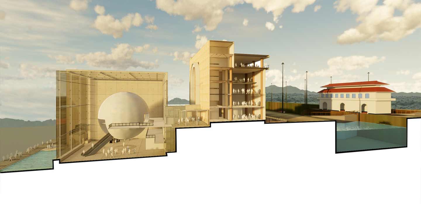 Render of Mira Flores Visitor Experience cross section of building