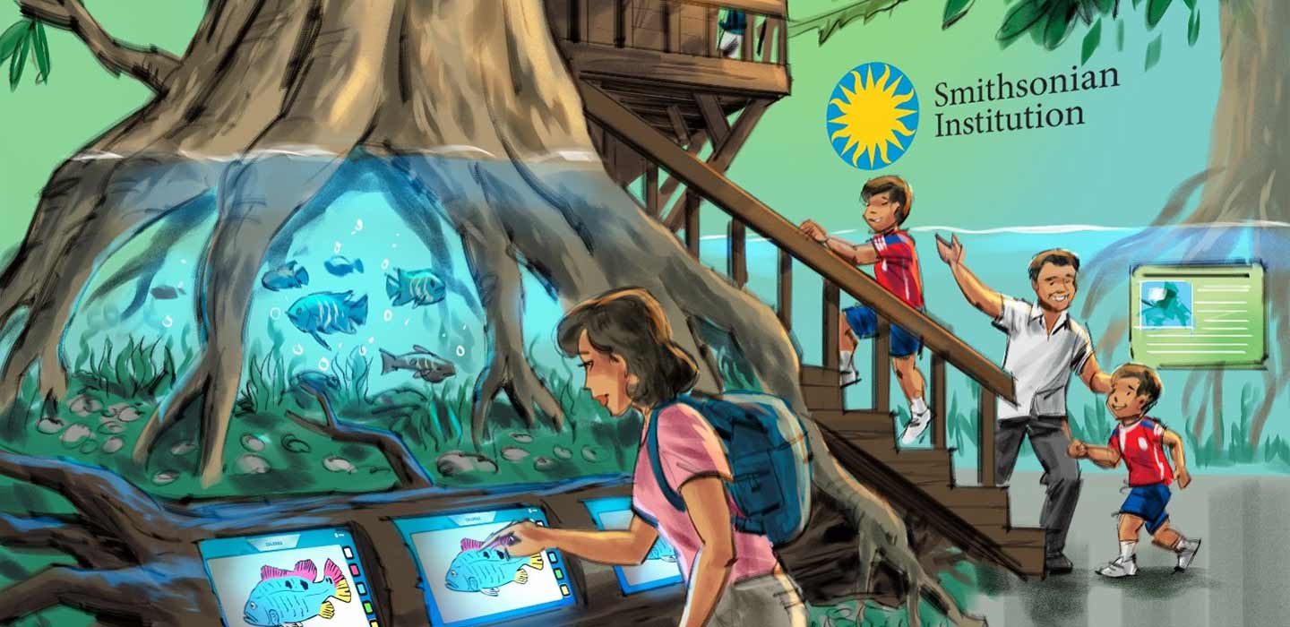 Mira Flores Visitor Experience illustration interactive fish attraction on treehouse