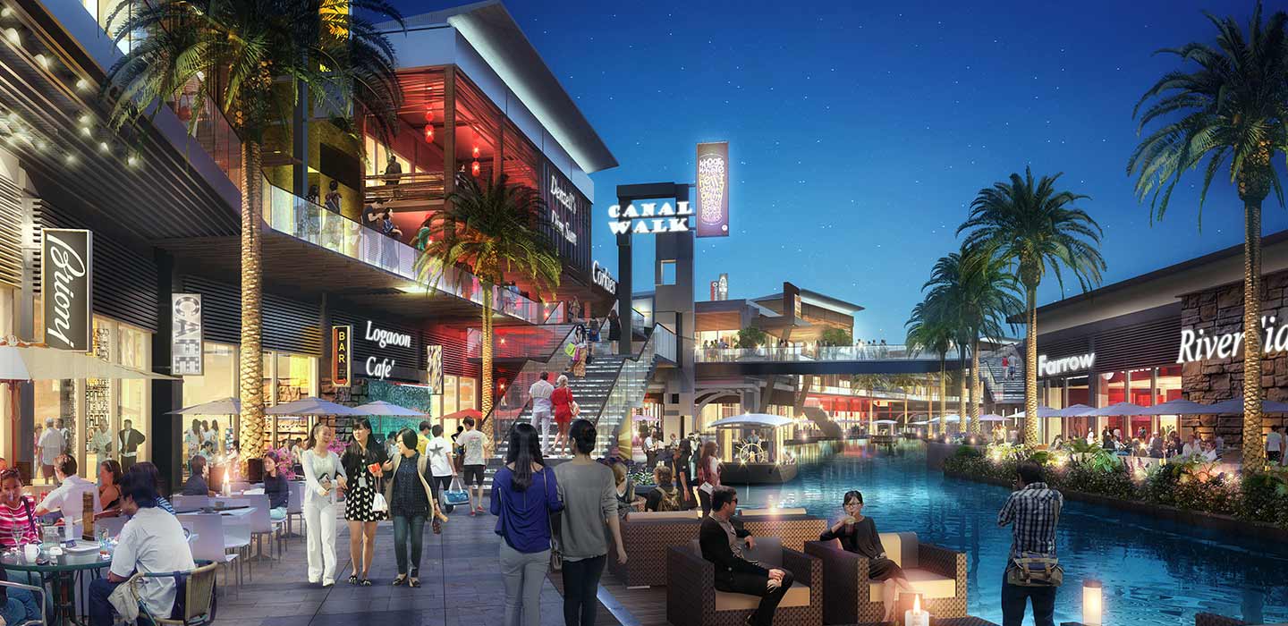 Render of Xichang Tourism development canal walk and retail area