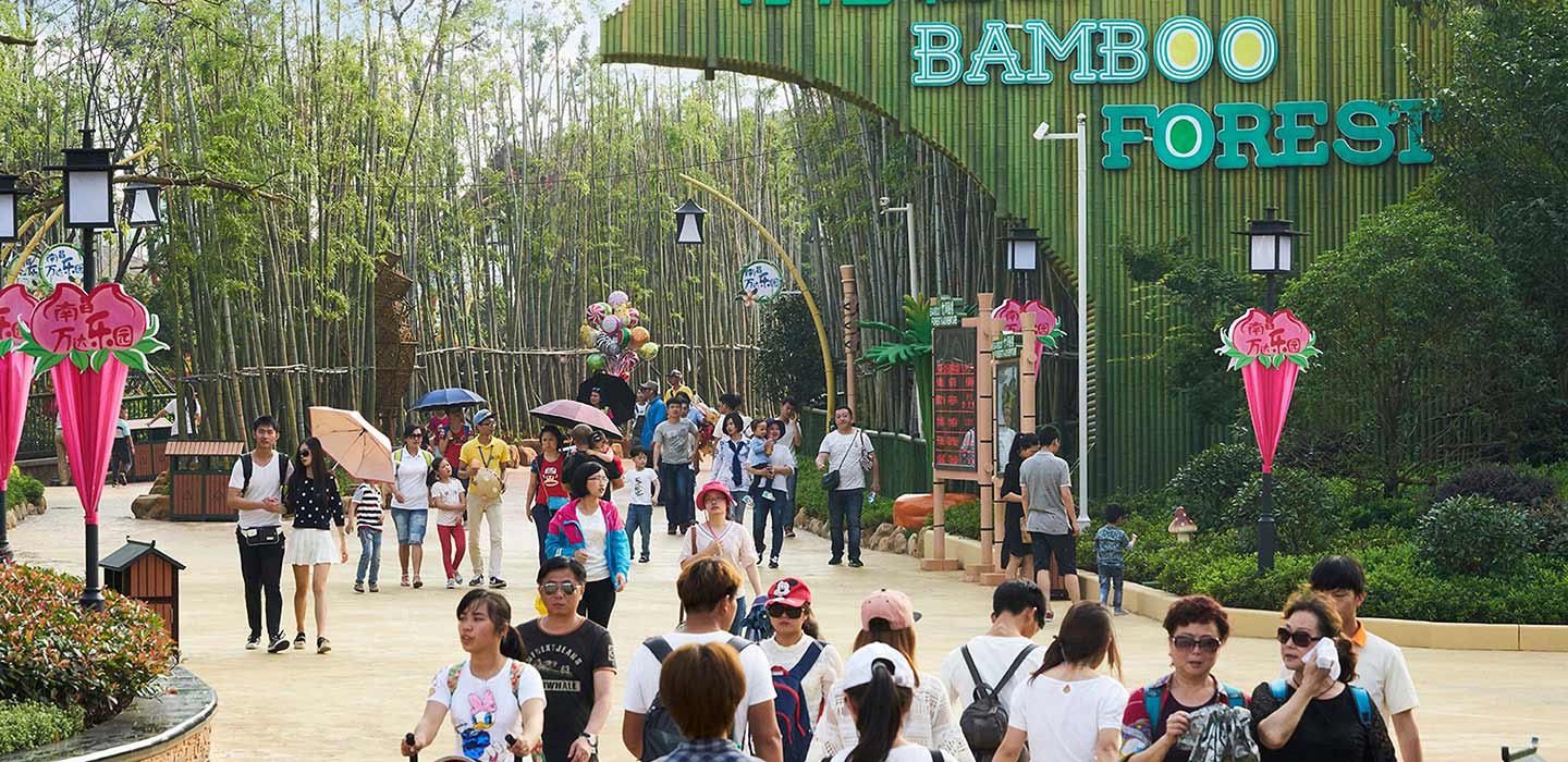 People exciting the Bamboo Forest at Wanda Nanchang Theme Park