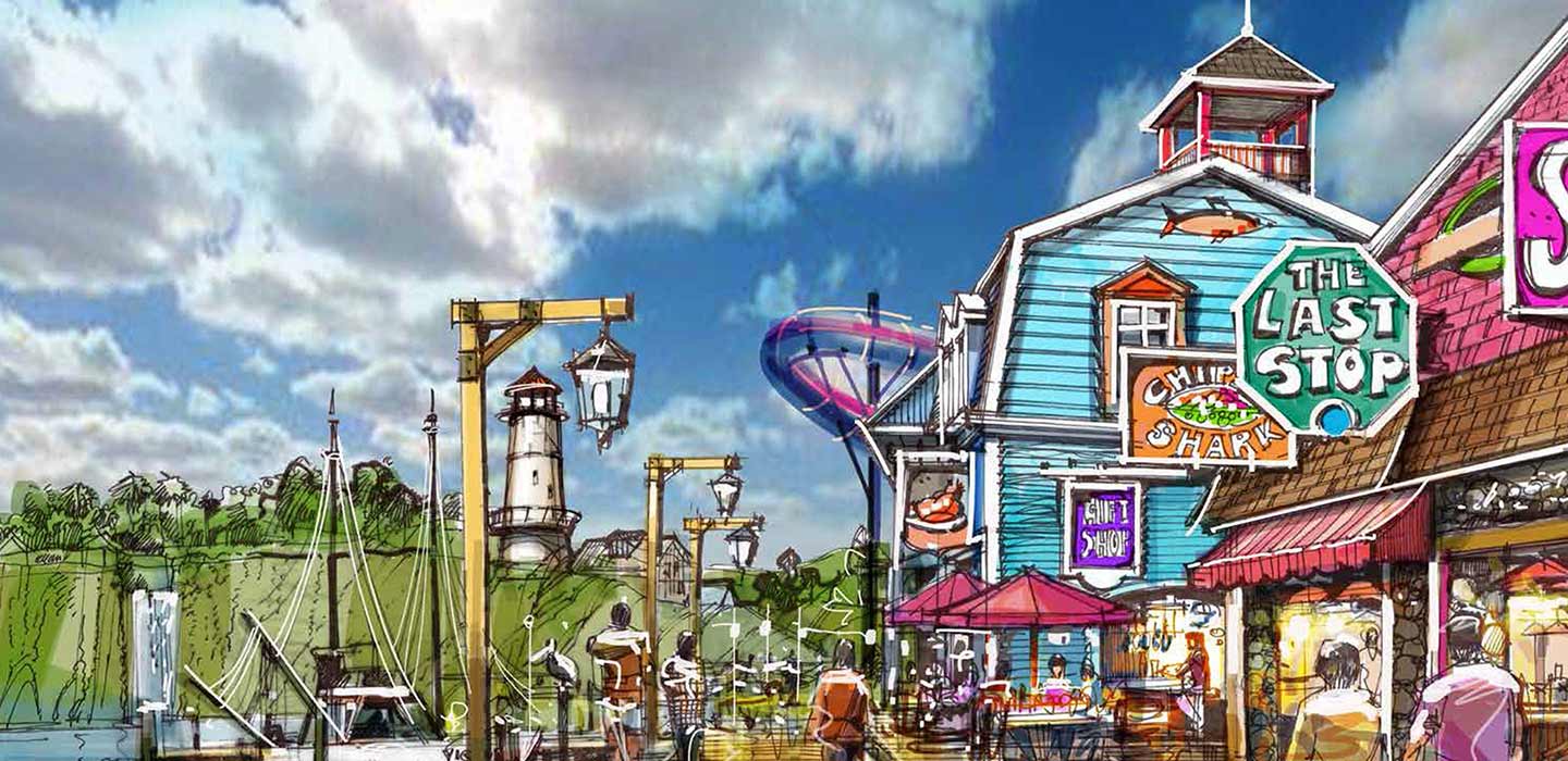 Drawing of shop area at the Kota Baru Water Park