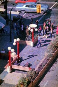 Aerial view of Port a Park Street Park 1972 with red light posts